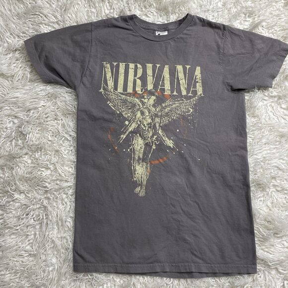 Nirvana 2017 In Utero Album Kurt Cobain Gray Graphic Shirt With Angel Sz Medium - Picture 1 of 3
